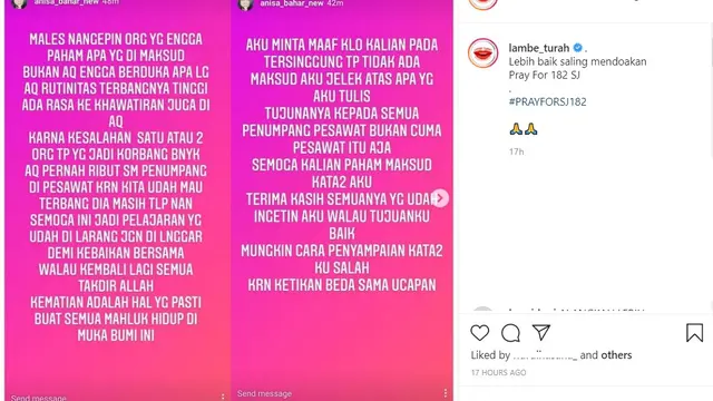 Klarifikasi Anisa Bahar soal unggahannya yang menuai kecaman. (Instagram/ lambe_turah)