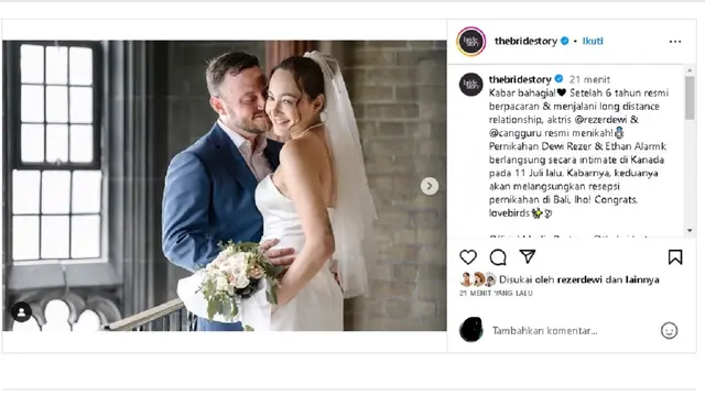 Dewi Rezer menikah diam-diam usai pacaran LDR 6 tahun dengan Ethan Alarmk (foto: instagram thebridestory/@prito.reza)