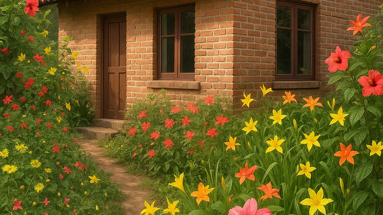 Inspirasi Rumah Sederhana dengan Taman Bunga di Desa