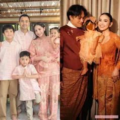 Intip busana Lebaran keluarga artis Tanah Air yang warna-warni tahun ini. (@raffinagita1717 @mahaliniraharja)