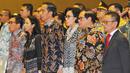 Presiden Joko Widodo (Jokowi) bersama sejumlah menteri saat menghadiri farewell atau perpisahan dengan program pengampunan pajak atau tax amnesty, Jakarta, Selasa (28/2). (Liputan6.com/Angga Yuniar)