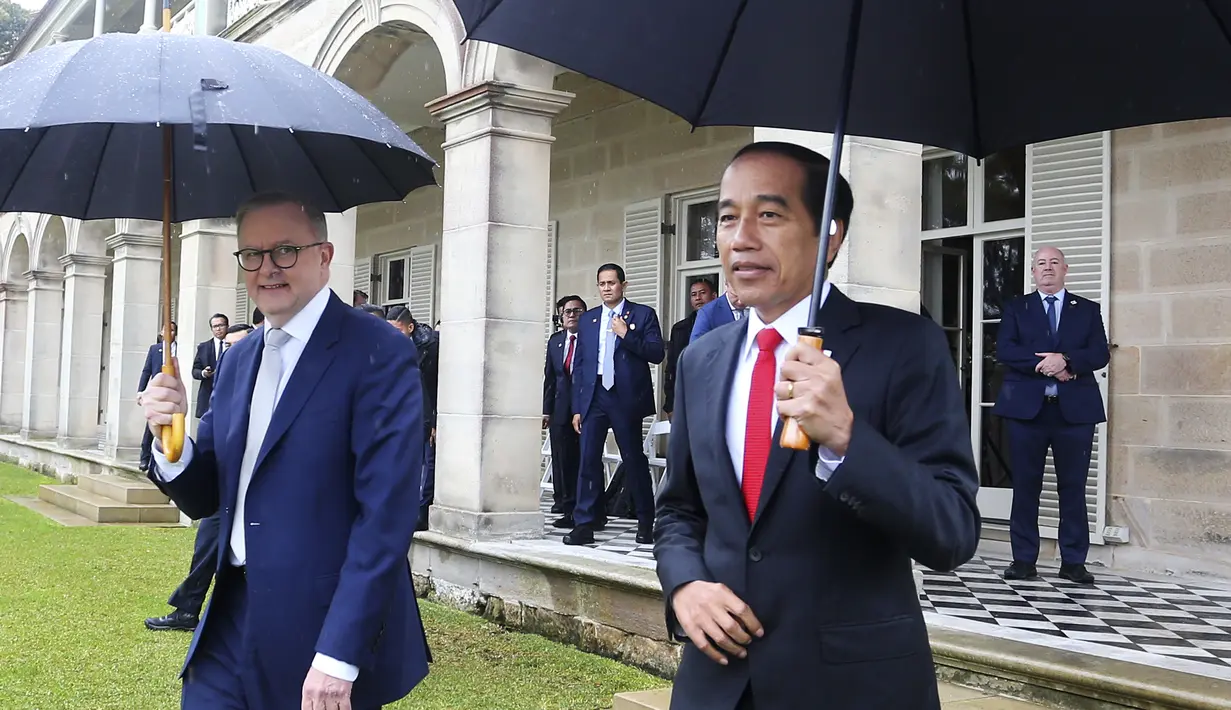 <p>Ini merupakan hari kedua kunjungan kerja Jokowi ke Australia. (Lisa Maree Williams/Pool Photo via AP)</p>