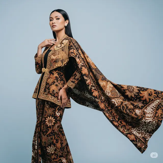 Model Dress Batik Brokat Layer Cape Elegan