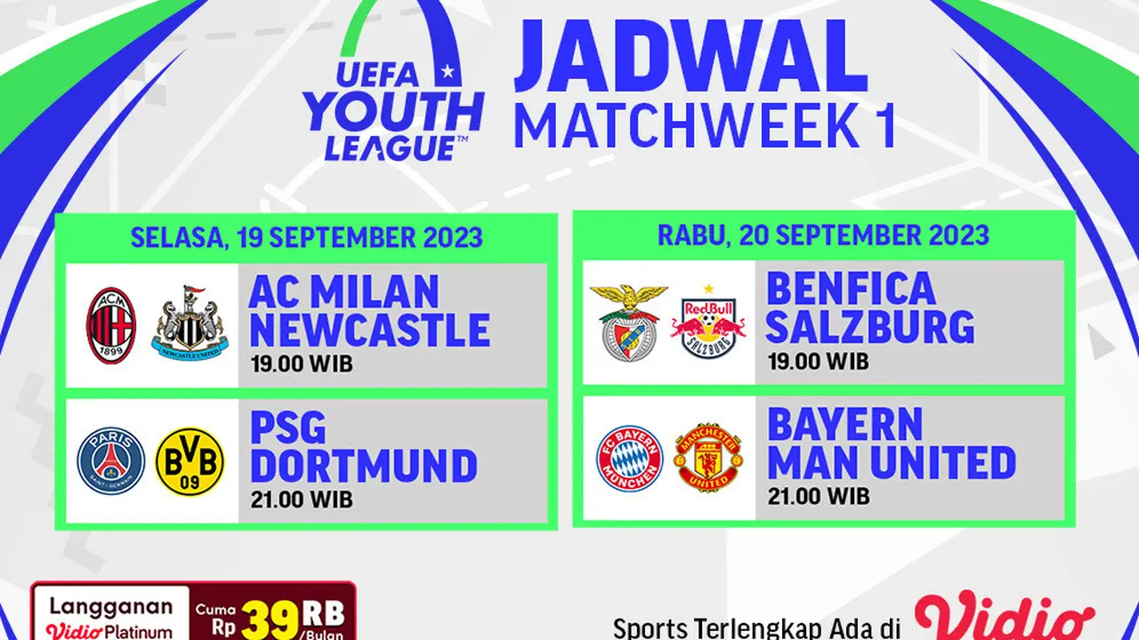 Link Live Streaming UEFA Youth League Week 1 di Vidio, 19&20 September 2023