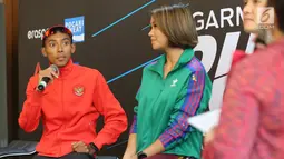 Atlet Indonesia Agus Prayogo memberi keterangan pers menjelang Garmin Run Indonesia 2019 di Jakarta, Kamis (8/8/2019). Garmin Run Indonesia 2019 merupakan kompetisi lari Garmin dengan jarak 10KM dan 5KM akan memperebutkan total hadiah senilai ratusan juta rupiah. (Liputan6.com/Fery Pradolo)