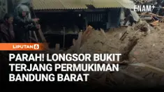 Cuaca ekstrem hujan deras memicu longsor di kawasan Cisarua, Kabupaten Bandung Barat, Jawa Barat, Sabtu pagi. Perbukitan di wilayah tersebut runtuh dan menimbun puluhan bangunan rumah warga.