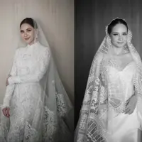 Mikha Tambayong pakai gaun pengantin milik mendiang mama yang dipoles Jeffry Tan. Gaun pengantin klasik model strapless itu mendapat beberapa perubahan seperti detail payet dan taburan beads. [@thebridestory]
