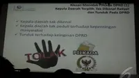Sebuah layar proyektor menunjukkan hasil survei dari LSI mengenai alasan menolak Pilkada DPRD, Jakarta, Selasa (9/9/2014) (Liputan6.com/Andrian M Tunay)