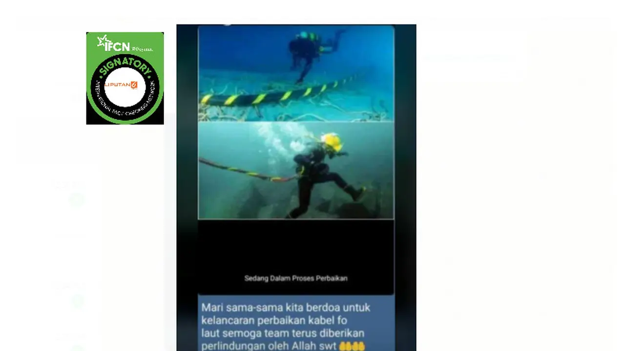 Cek Fakta Liputan6.com menelusuri klaim foto perbaikan kabel internet bawah laut IndiHome