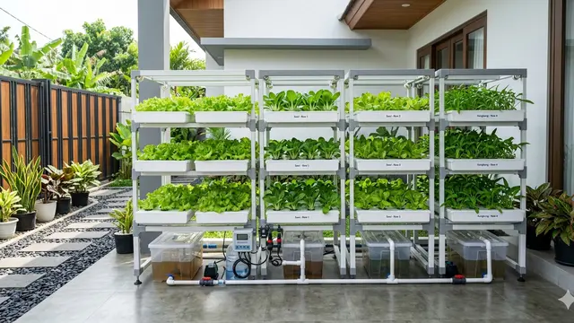 Ide Kebun Hidroponik di Halaman Belakang dengan Sistem Sirkulasi Otomatis.
