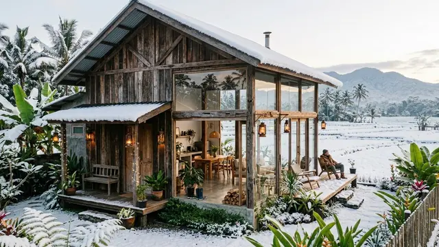 Desain Rumah Minimalis di Desa dengan Sentuhan Kayu Bekas Biar Unik dan Hemat