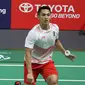 Jonatan Christie kembali menjadi andalan Indonesia saat menghadapi Tiongkok pada laga final cabang olahraga bulu tangkis beregu Asian Games 2019 di Istora Gelora Bung Karno, Rabu (22/8/2018). (Humas PP PBSI)