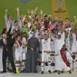 Qatar mengukuhkan diri jadi juara Piala Asia 2019 usai mengalahkan Jepang 3-1 di final, Jumat (1/2/2019). (AFP/Khaled Desouki)