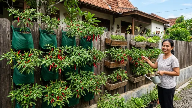 Kebun Cabai Vertikal di Pagar Rumah Gemini AI