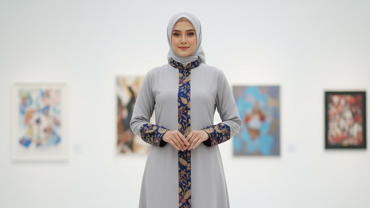 10 Model Gamis Batik Two-Tone Kombinasi Warna Bold dan Netral Paling Modis