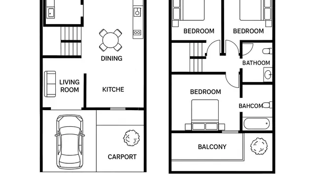 Denah Rumah Sederhana 2 Lantai di Pedesaan