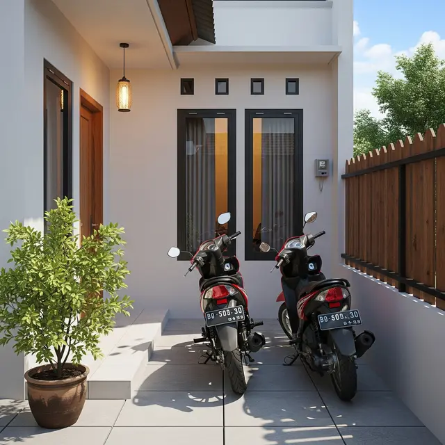 Desain Teras Rumah Sempit Tapi Tetap Muat 2 Motor