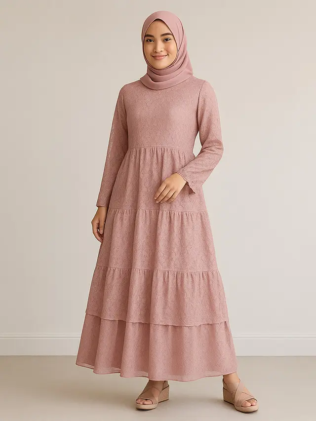 Model Gamis Brokat Warna Dusty Pink/ Ilustrasi gambar oleh AI