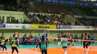 Salah satu pertandingan tim voli putri BNI 46 di Proliga 2020. (Foto: Switzy Sabandar/Liputan6.com)