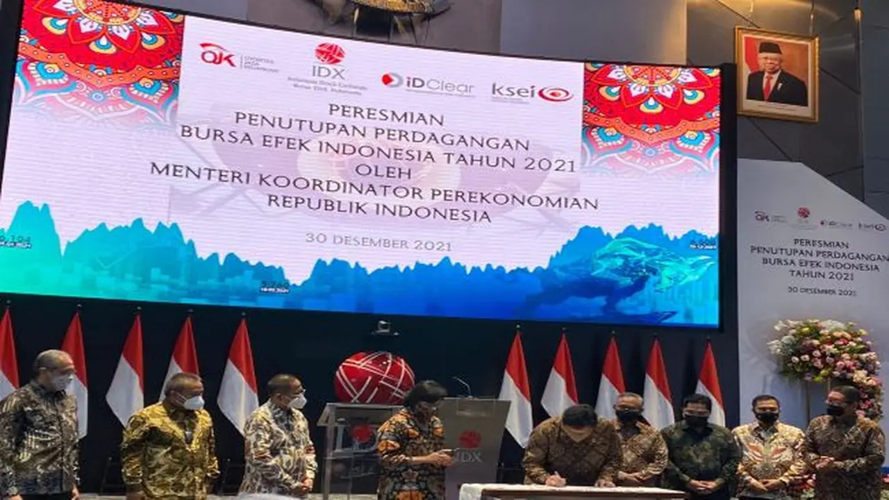 Peresmian penutupan perdagangan BEI Tahun 2021 oleh Menko Perekonomian RI Airlangga Hartarto, Kamis, (30/12/2021). (Foto: istimewa)
