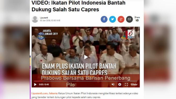 [Cek Fakta] Prabowo Subianto Dapat Dukungan Pilpres 2019 dari Ikatan Pilot Indonesia?