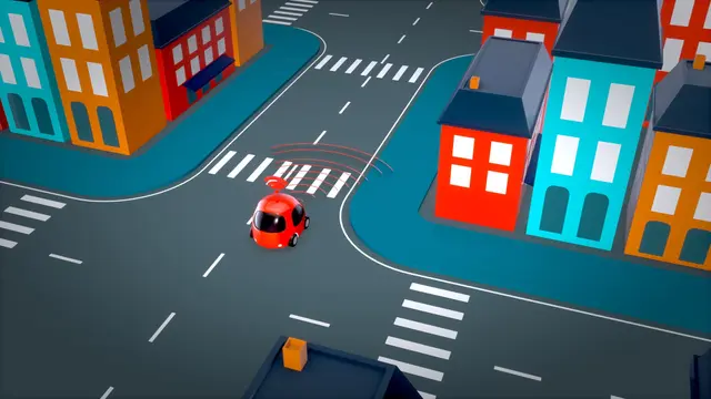 Ilustrasi mobil otonomos, mobil pintar