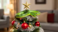 Ular "Terbang" Muncul di Puncak Pohon Natal, Bikin Kaget Penghuni Rumah