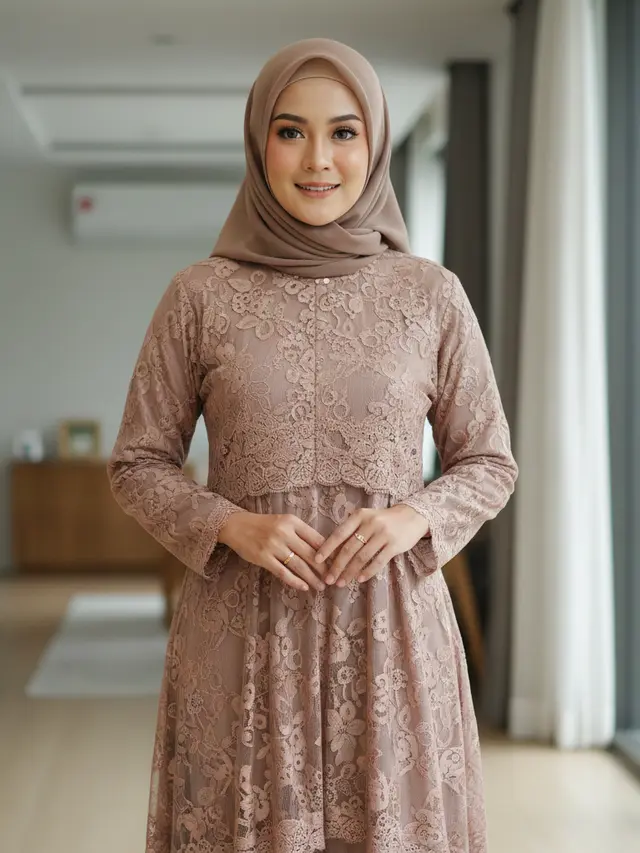Gamis Batik Brokat Warna Netral Favorit 2026 (Foto: Gemini AI)