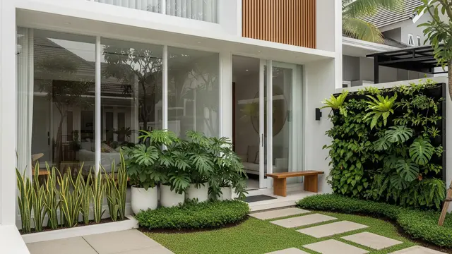 Taman Depan Minimalis dengan Tanaman Vertikal