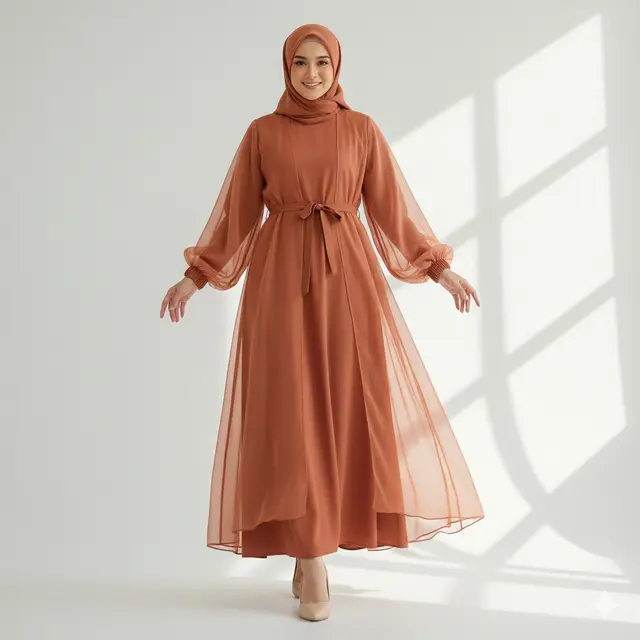 Model Gamis Polos Lebaran 2026. AI