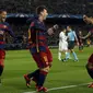 Pemain Barcelona rayakan gol Lionel Messi (AFP)