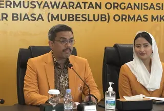 Pelaksana Tugas (Plt) Ketua Umum MKGR Maman Abdurrahman mengatakan, hingga saat ini mayoritas pengurus daerah mengusulkan Wihaji sebagai calon Ketua Umum MKGR menggantikan Adies Kadir. (Liputan6.com/Ady Anugrahadi)