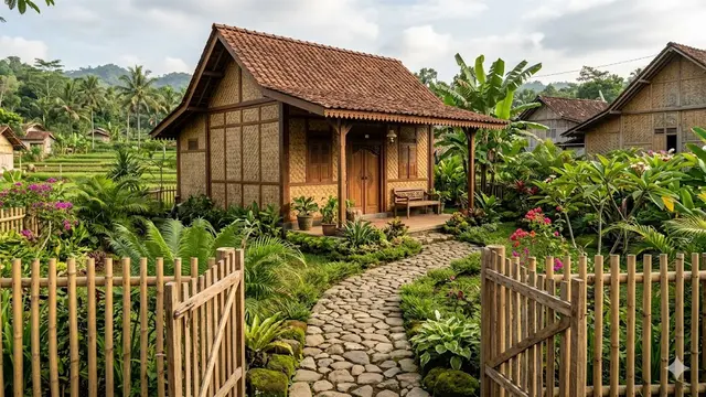 Desain Rumah Kampung dengan Dinding Anyaman Bambu yang Tetap Estetik