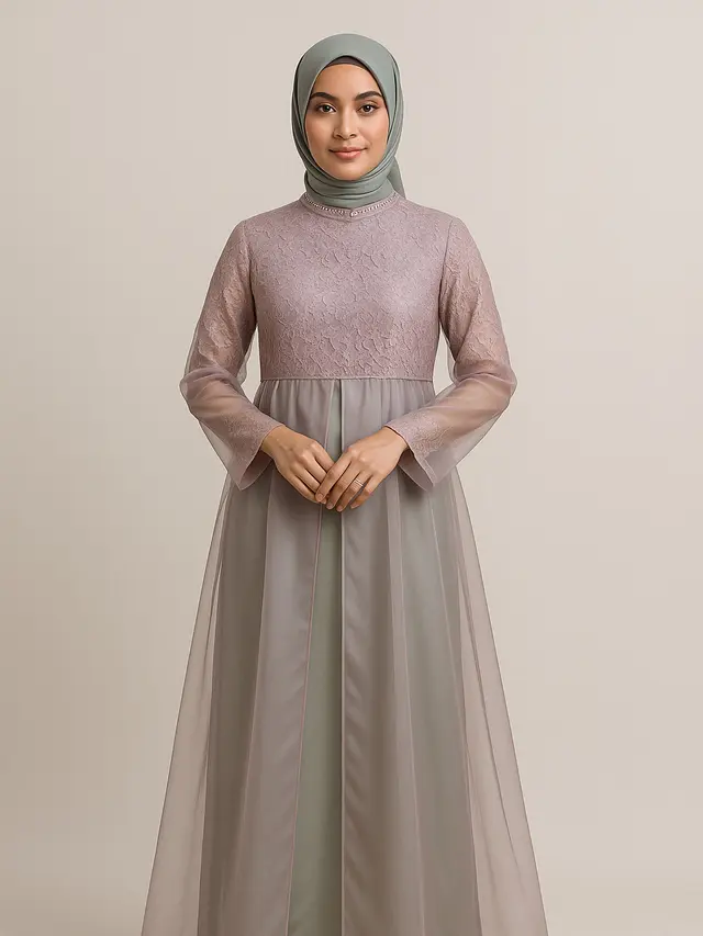 Gamis Brokat Setengah Badan yang Sedang Tren di 2025 (Foto: ChatGPT)