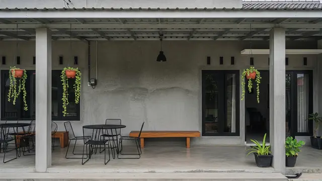 Teras Industrial Sederhana dengan Sentuhan Beton Ekspos