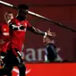 Striker Real Mallorca Lago Junior merayakan gol ke gawang Real Madrid pada laga La Liga di Estadi de Son Moix, Sabtu (19/20/2019) atau Minggu dini hari WIB. (Twitter)