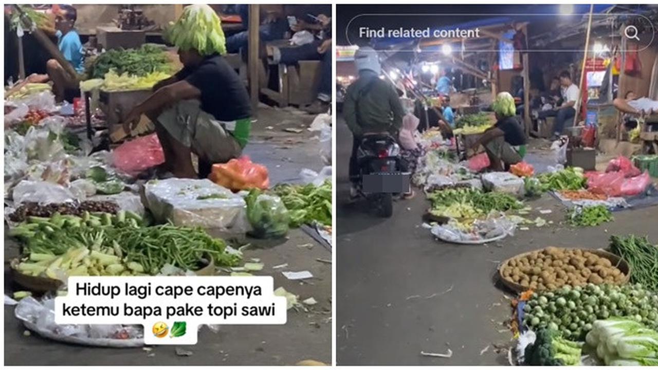 Viral Aksi Penjual di Pasar Pakai Topi Sawi Ini Kocak, Jadi Hiburan Buat Pembeli