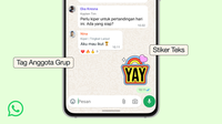 Grub WhatsApp sekarang dilengkapi dengan tag anggota, stiker teks, dan pengingat acara. (Doc. WhatsApp)