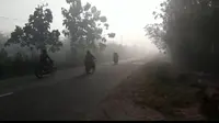 Kabut asap yang terjadi di wilayah Kolaka Timur, menganggu aktifitas minum kopi warga, Minggu (9/9/2019) pukul 8.30 Wita.(Liputan6.com/Ahmad Akbar Fua)