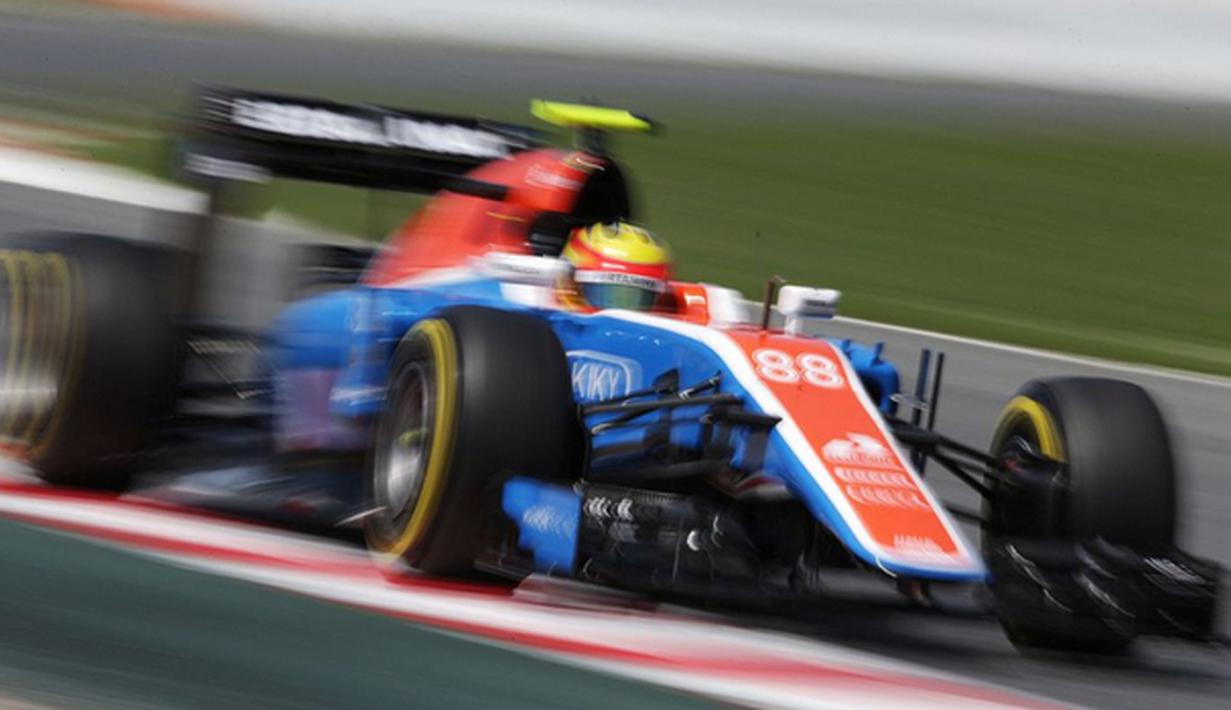 Pebalap Manor Racing asal Indonesia, Rio Haryanto, berhasil finis di posisi ke-17 dalam balapan F1 GP Spanyol di Sirkuit Catalunya, Spanyol, Minggu (15/5/2016). (Bola.com/Twitter/Manorracing)