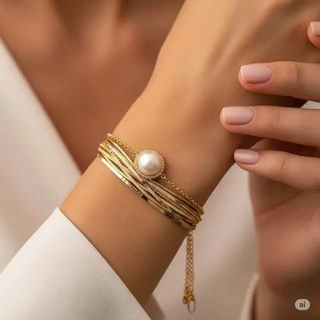 Gelang Mutiara Swarovski Lapis Emas