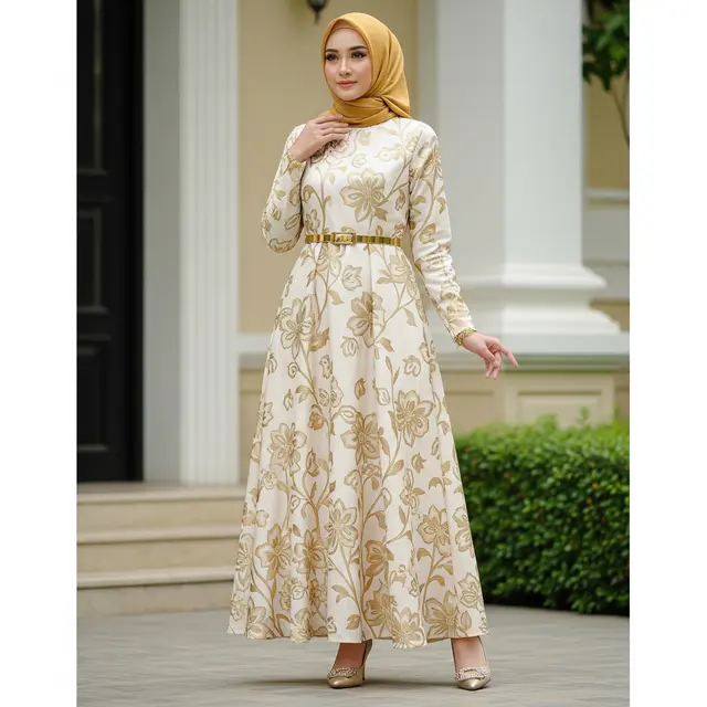 9 Model Gamis Motif Bunga Muslimah untuk Perayaan Maulid Nabi 2025