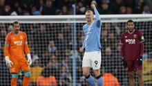 Selebrasi Erling Haaland di laga Manchester City vs West Ham (AFP)