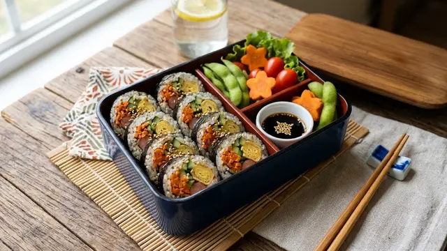 Bento Kimbap Mini dengan Telur dan Wortel