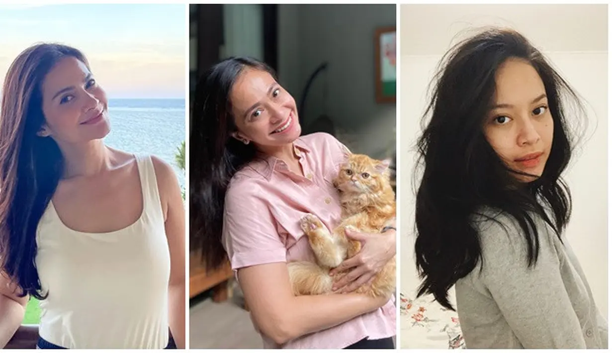 Tampil dengan wajah polos tanpa makeup, pesona tiga artis ternama beda generasi ini tidak luntur, malah sebaliknya, tiga artis ini makin cantik. Dalam kesehariannya, Cut Tari, Ersa Mayori dan Hanggini tak malu pamer wajah tanpa makeup. Selain senyumannya, bagian tulang rahangnya yang tampak mirip membuat Cut Tari, Ersa Mayori dan Hanggini makin terlihat bak saudara kembar. (Liputan6.com/IG/@cuttaryofficial/@ersamayori/@hanggini)