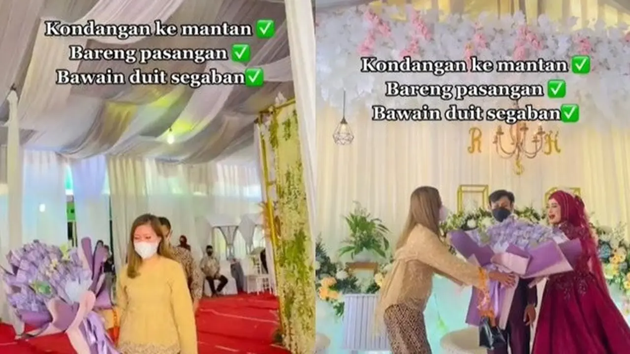 Viral Wanita Bawa Buket Uang ke Pernikahan Mantan, Disambut Bahagia Oleh Istrinya