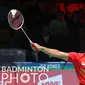 Atlet bulutangkis tunggal putra Indonesia, Anthony Ginting saat tampil melawan wakil Malaysia di ajang Piala Thomas 2020 yang berlangsung di Denmark, Jumat (15/10/2021). (Badminton Photo/Yves Lacroix)