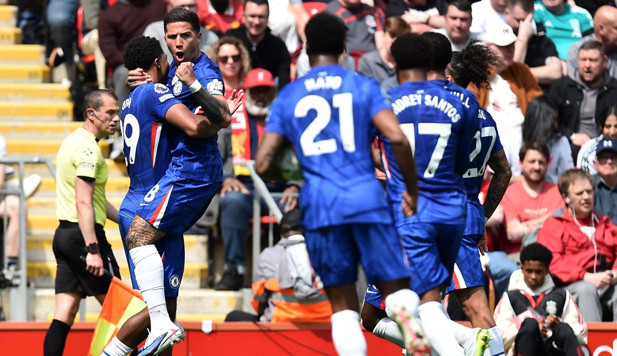 Liverpool gagal memetik poin penuh saat menjamu Chelsea dalam laga lanjutan Liga Inggris 2025/2026, Sabtu (09/05/2026) waktu setempat. (AFP/Peter Powell)