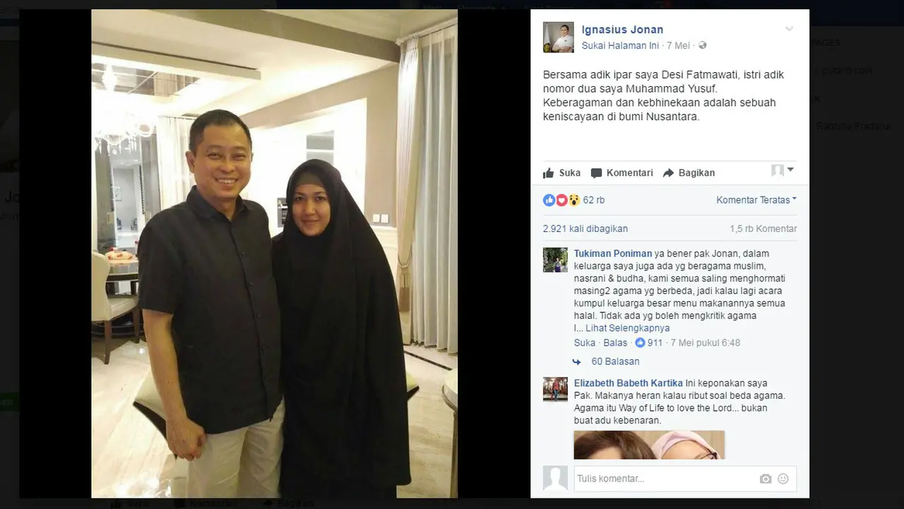 Jonan mem-posting foto saat bersama adik iparnya yang muslim