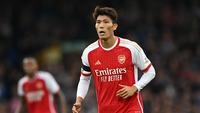 Arsenal kabarnya memasukkan nama Takehiro Tomiyasu ke daftar pinjaman klub pada bursa transfer musim dingin Januari 2024. (AFP/Paul Ellis)